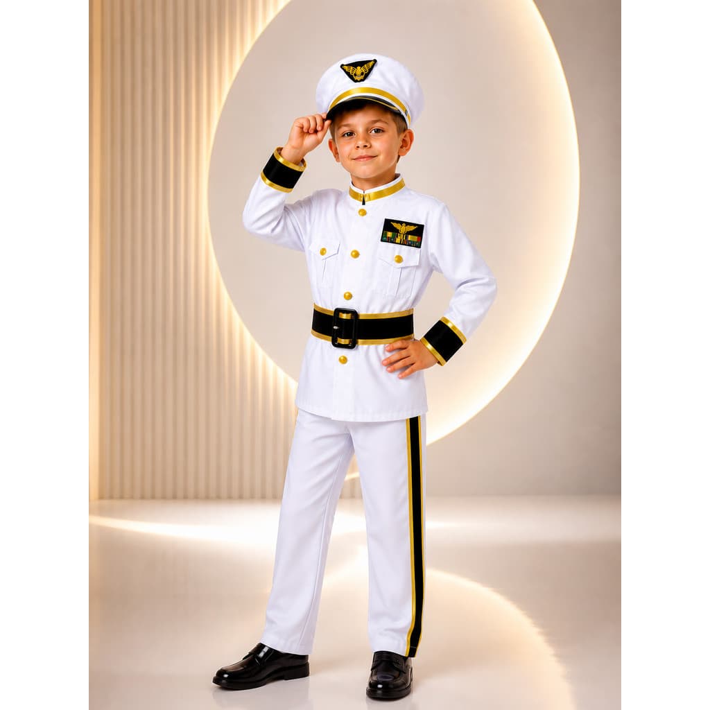Fantasia Capitão Marinheiro Infantil Comandante Completa 4 Peças Festa a Fantasia Uniforme Profissão