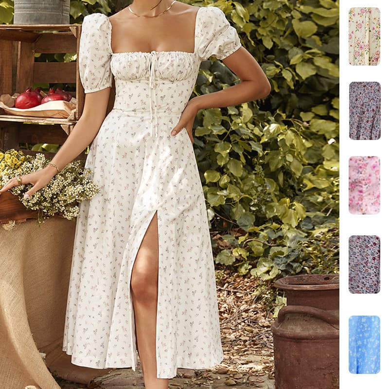 2026 Primavera Novo Estilo Vestido Transfronteiriço Feminino Slim-fit Halter Floral Split Sling Dress