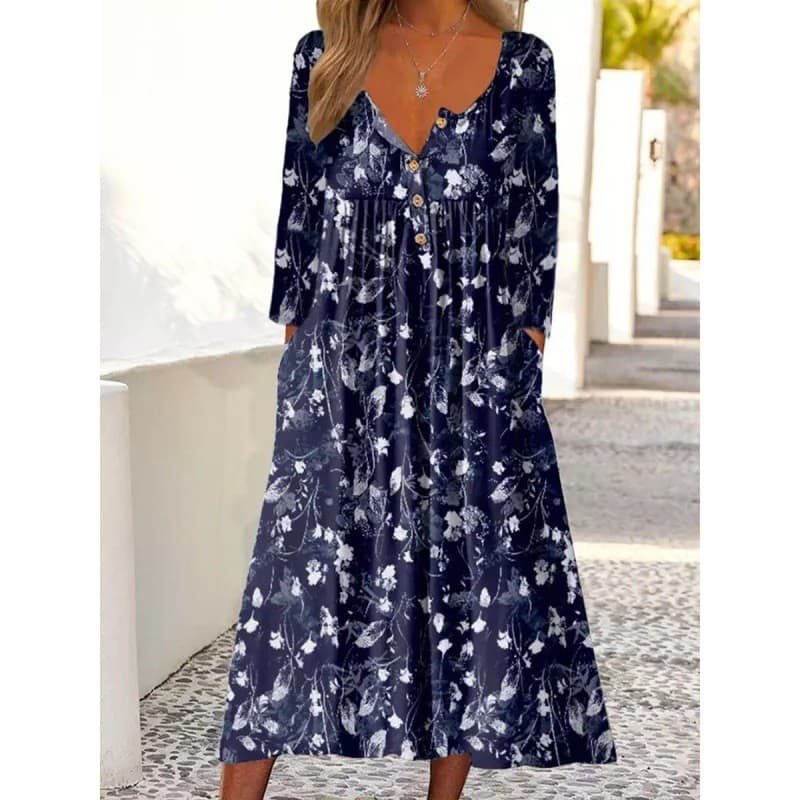 2026 novo estilo roupas femininas impresso bolso Cardigan abotoado macacão vestido longo grande estoque pronto