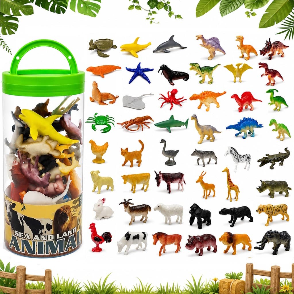 Balde 48 Animais Bichos da Fazenda Aquáticos Dinossauros e do Safari Planeta Animal
