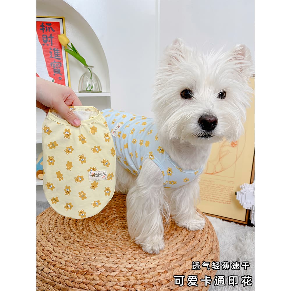 Roupas para cães gato colete Pet verão filhote de cachorro Teddy Bichon gatinho estilo fino verão Anti-fiapos primavera