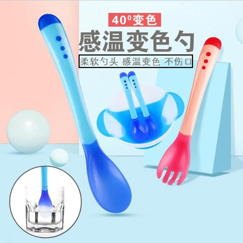 Colher com sensor de temperatura para bebês, garfo que muda de cor, Anti-escaldante, treinamento dobrável, alimentação c
