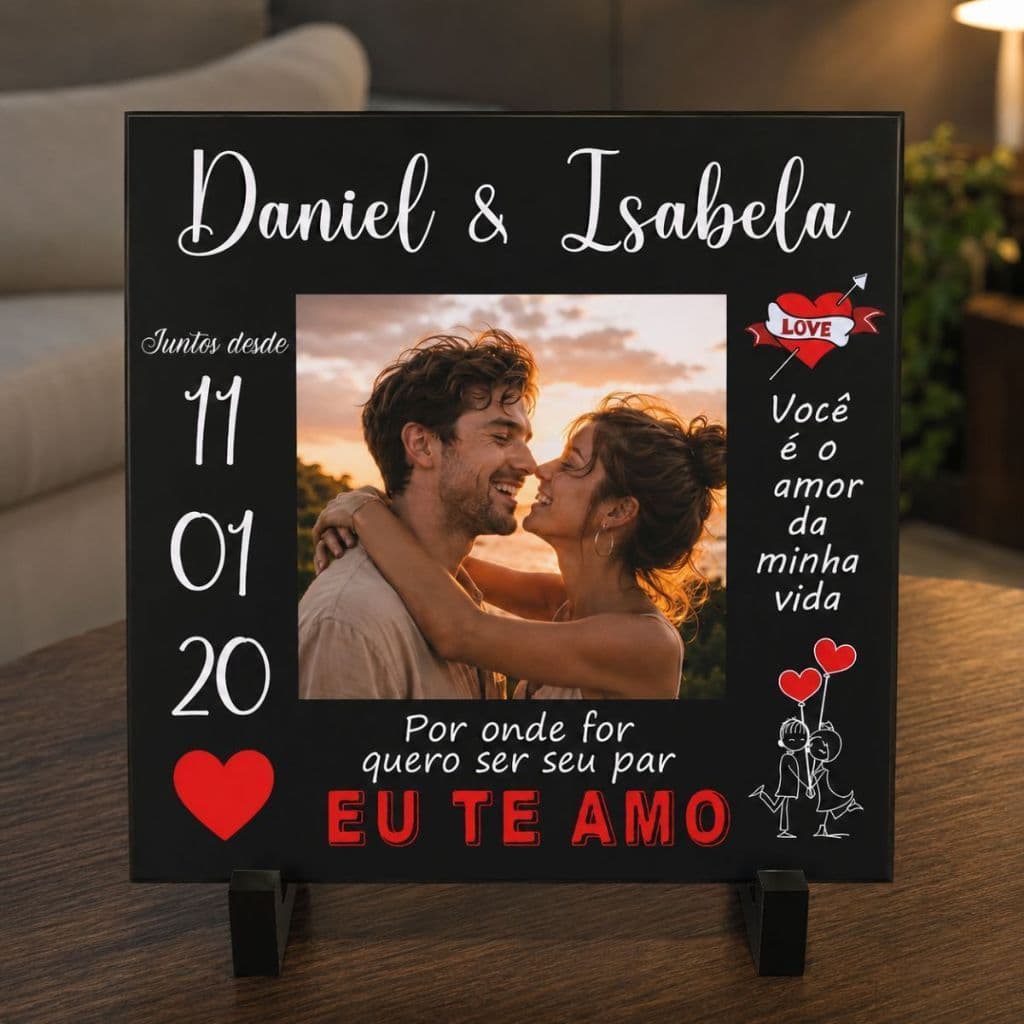 Quadro Azulejo Personalizado Casal/ Namorados com foto Data Nome Presente dia dos Namorados