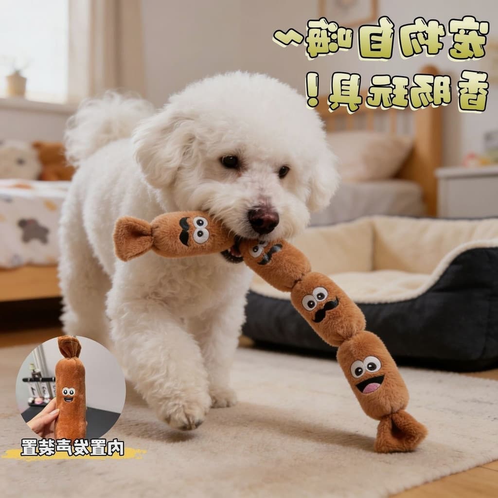 Brinquedo de Salsicha de Pelúcia com Som para Cães, Modelo de Quatro Partes para Morder e Interagir · Coleção Horizonte