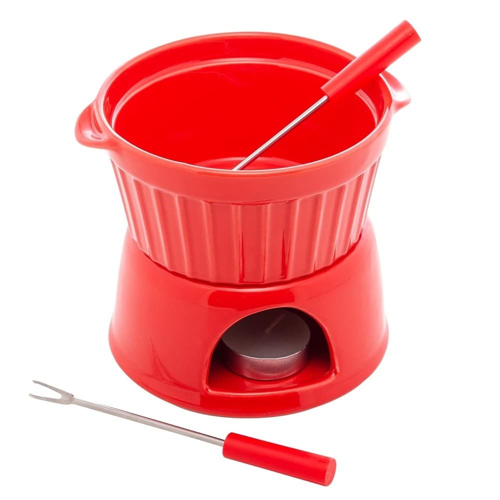 Aparelho de Fondue em Porcelana Classic Vermelho 400ml 14x11,5x12cm 4 Peças Lyor