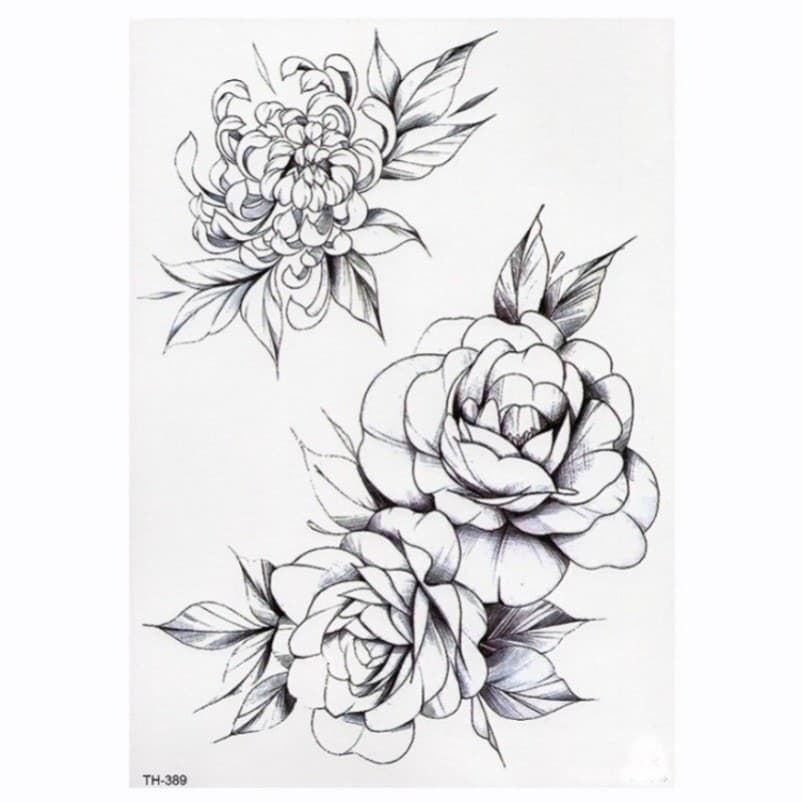 Adesivo De Tatuagem Temporária À Prova D'água , Linha De Esboço , Padrão De Peônia , Transferência De Água , Arte Corpor