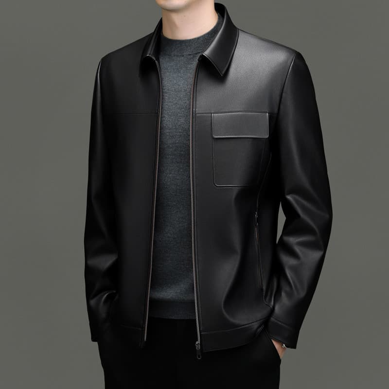 2024 primavera outono novo estilo Haining jaqueta de couro genuíno masculino fino lapela curta jaqueta de couro masculin