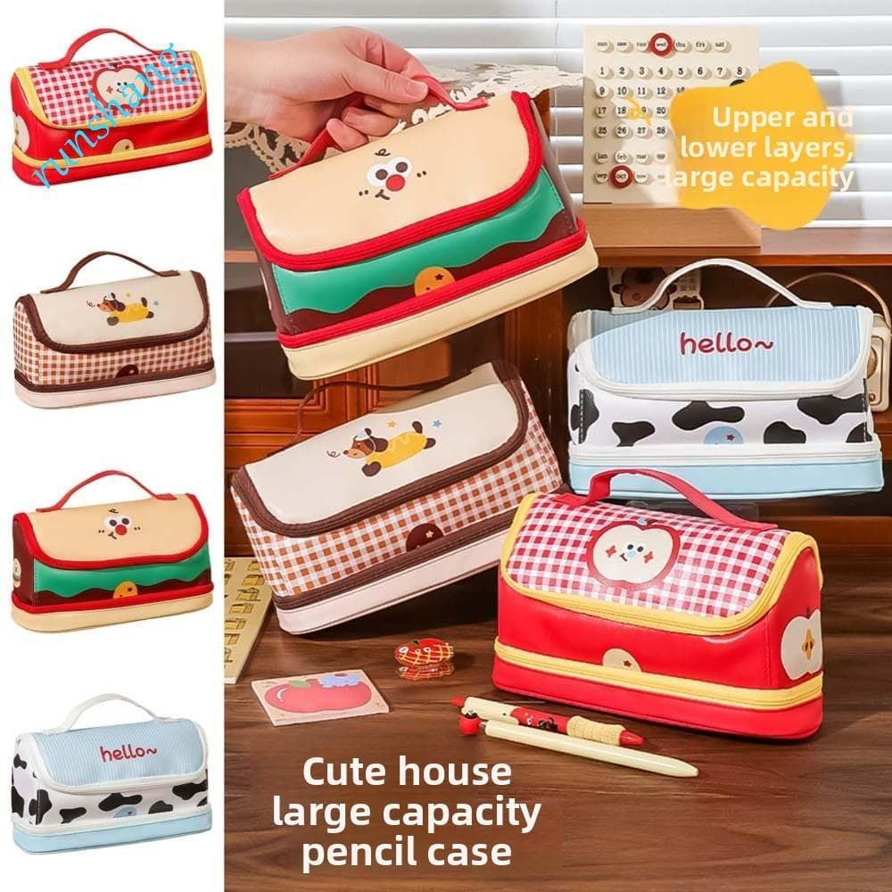 Bolsa De Caneta De Casa De Desenho Animado RUNSHANG , Papelaria PU Em Formato Grande À Prova D'água De Couro , Vaca De H