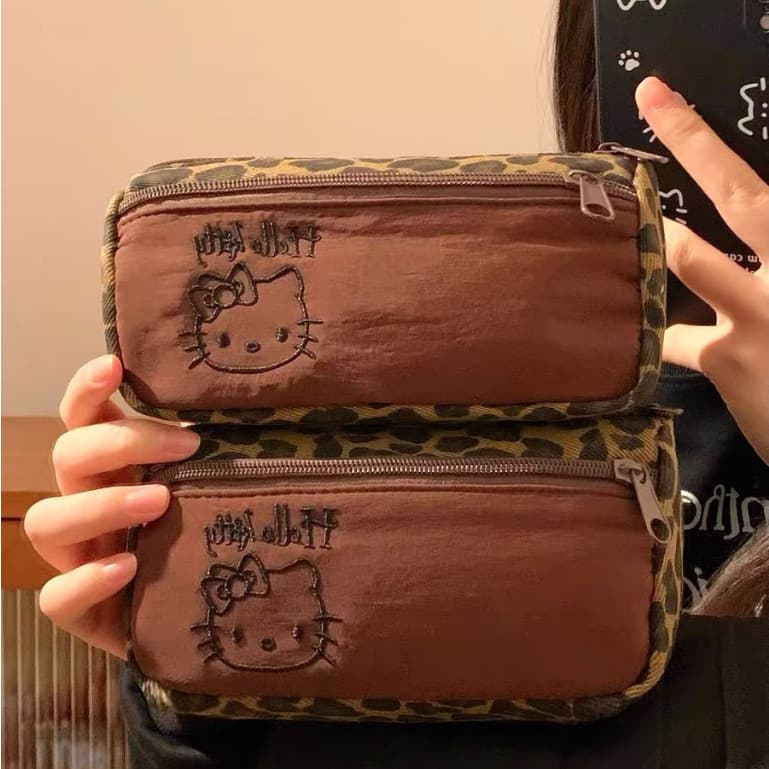 Estojo De Lápis De Grande Capacidade Olá kitty Caixa Bonito Leopardo Impressão Gato Papelaria Saco De Cosméticos Present