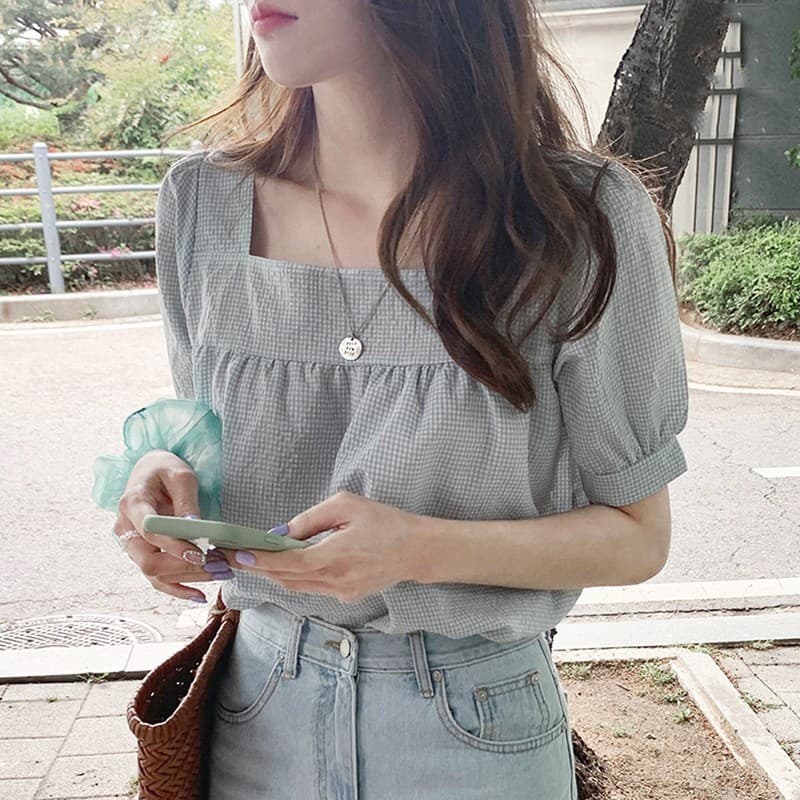 Desconto de marca Roupas femininas contador retirada contador comércio exterior pescoço quadrado camisa de manga curta f