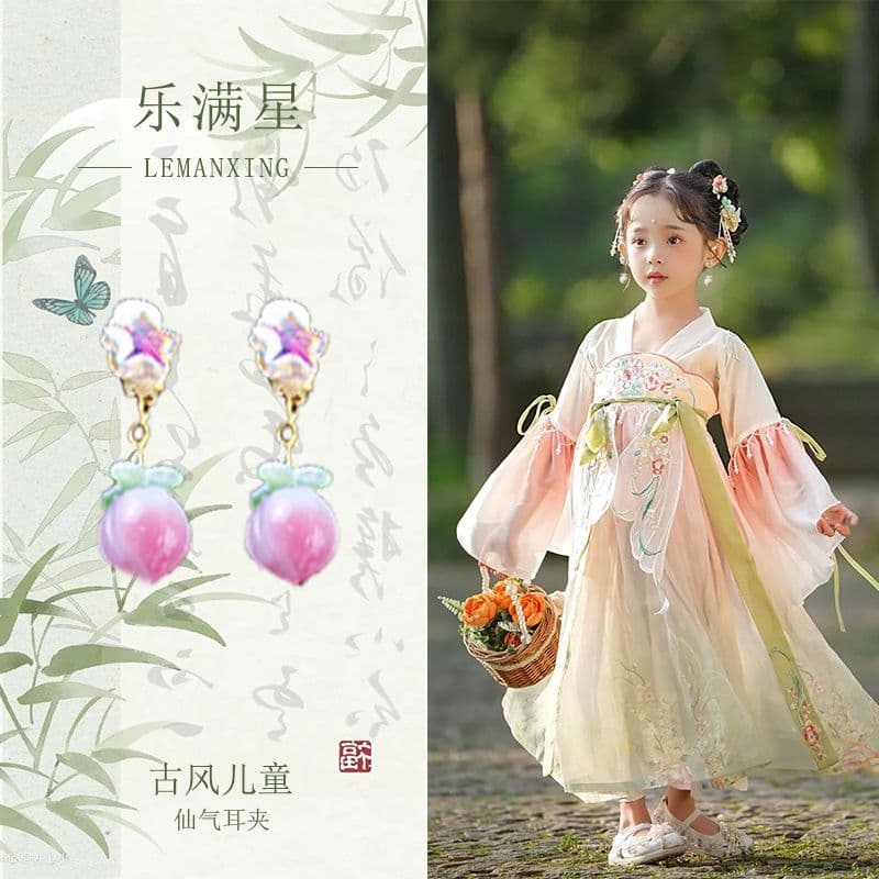 Estilo antigo das crianças combinando brincos de saia de cavalo sem brincos perfurados novo estilo chinês Hanfu acessóri