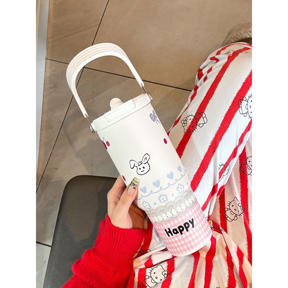 Copo térmico portátil ao ar livre, grande capacidade, canudo duplo, copo de água para meninas, dormitório doméstico, esc