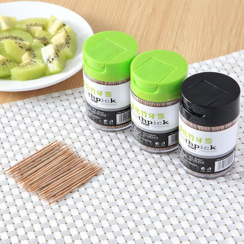 Palitos de dente descartáveis domésticos, palitos de bambu pontiagudos, caixa única, palitos de frutas, bambu, 500 peças