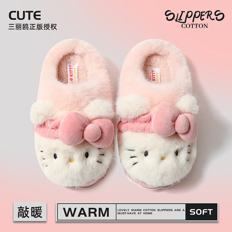Sanrio HelloKitty Chinelos de algodão femininos 2025 novo estilo casa quente pelúcia bonito chinelos antiderrapantes men