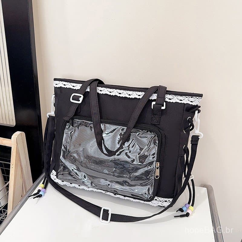 Bolsa Ita para transporte de estudantes para a aula, bolsa tote, bolsa transversal, bolsa transparente estilo japonês pa