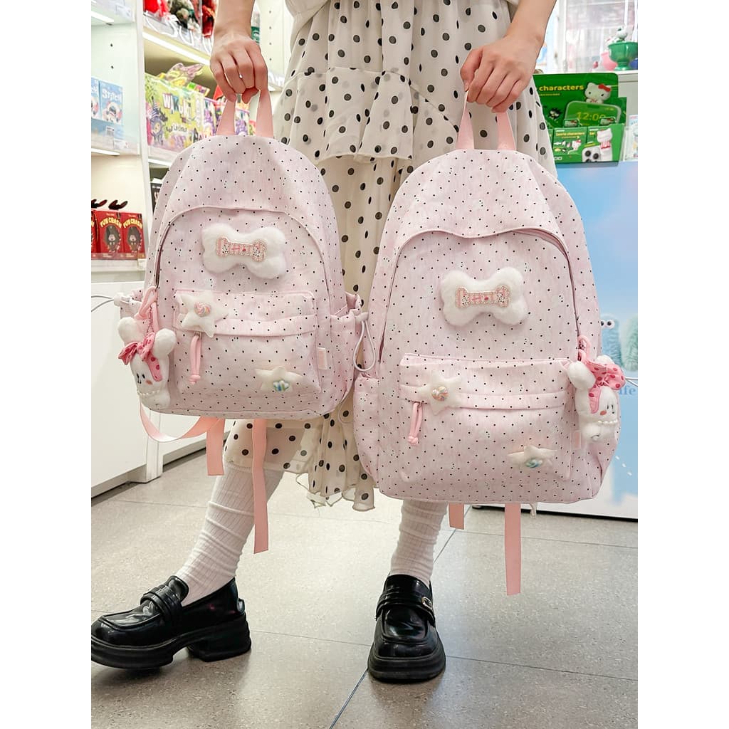 Impresso Polka Dot coelho rosa mochila meninas grau 3-6 estudantes do ensino fundamental coreano júnior estudantes do en
