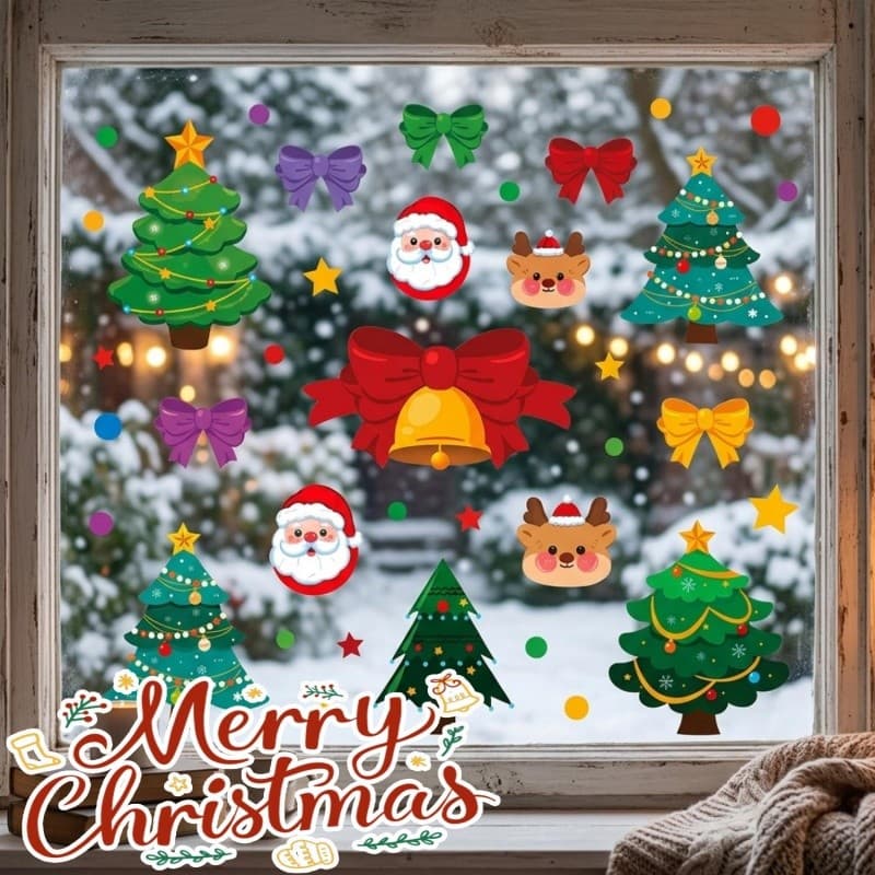 Decalque De Vidro De Natal Romântico Para Decoração De Casa-Adesivo Fofo Com Motivo De Papai Noel Janela E Atmosfera