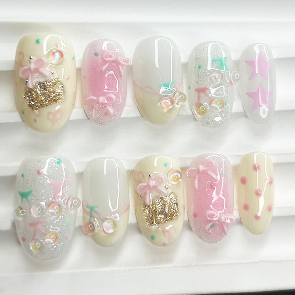Bonito Queijo Cereja Rosa Artesanal Imprensa Em Unhas Arco Sorvete Sonhador Pintado À Mão Coleção Falsas Removíveis Reut