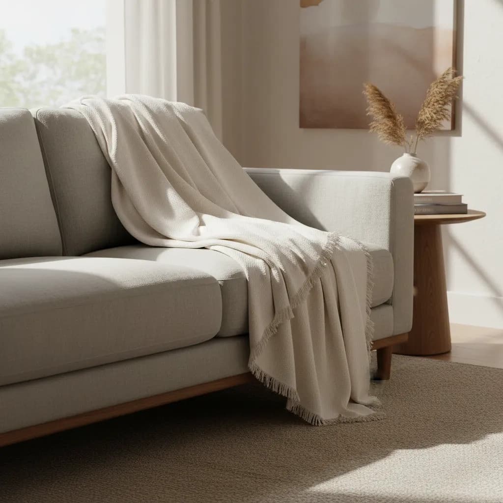 Manta Para Sofá Cama Decorativo Algodão Xadrez Cru 3mx1,60m