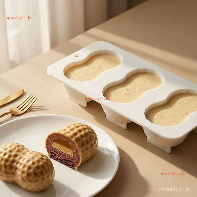 Molde de silicone para amendoim, bolo mousse em formato 3D, resistente a altas temperaturas, reutilizável GGKE