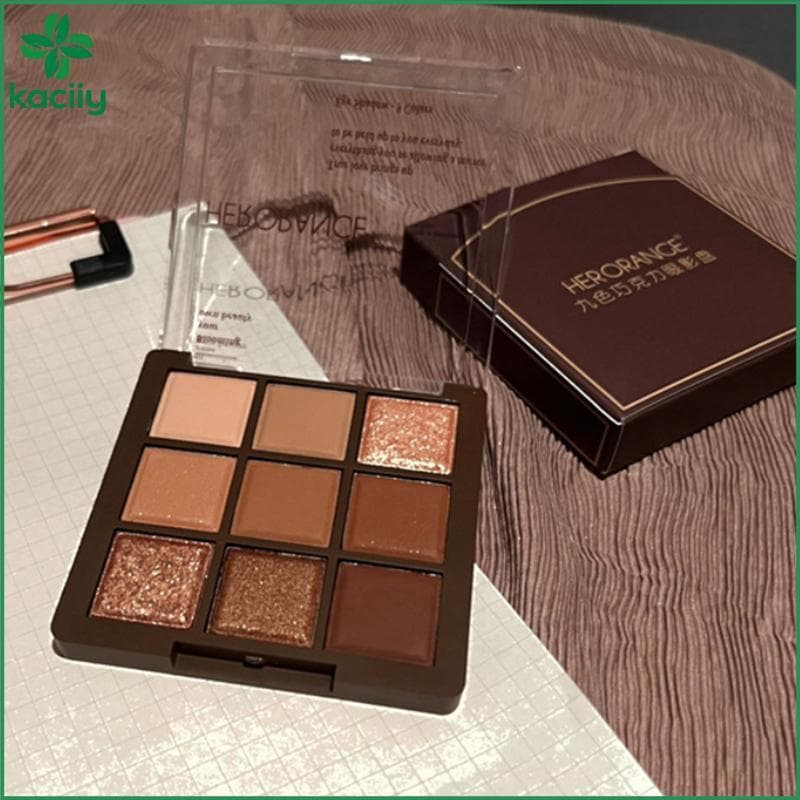 Paleta De Sombras Com Glitter HERORANGE 9 Cores Chocolate Marrom Shimmer Matte À Prova D'água Cosméticos De Maquiagem Co