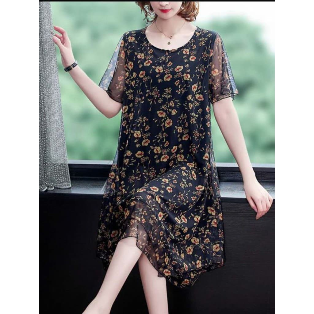 Mãe de meia-idade vestido de malha 2025 verão novo estilo Plus Size roupas femininas comprimento médio solto capa barrig