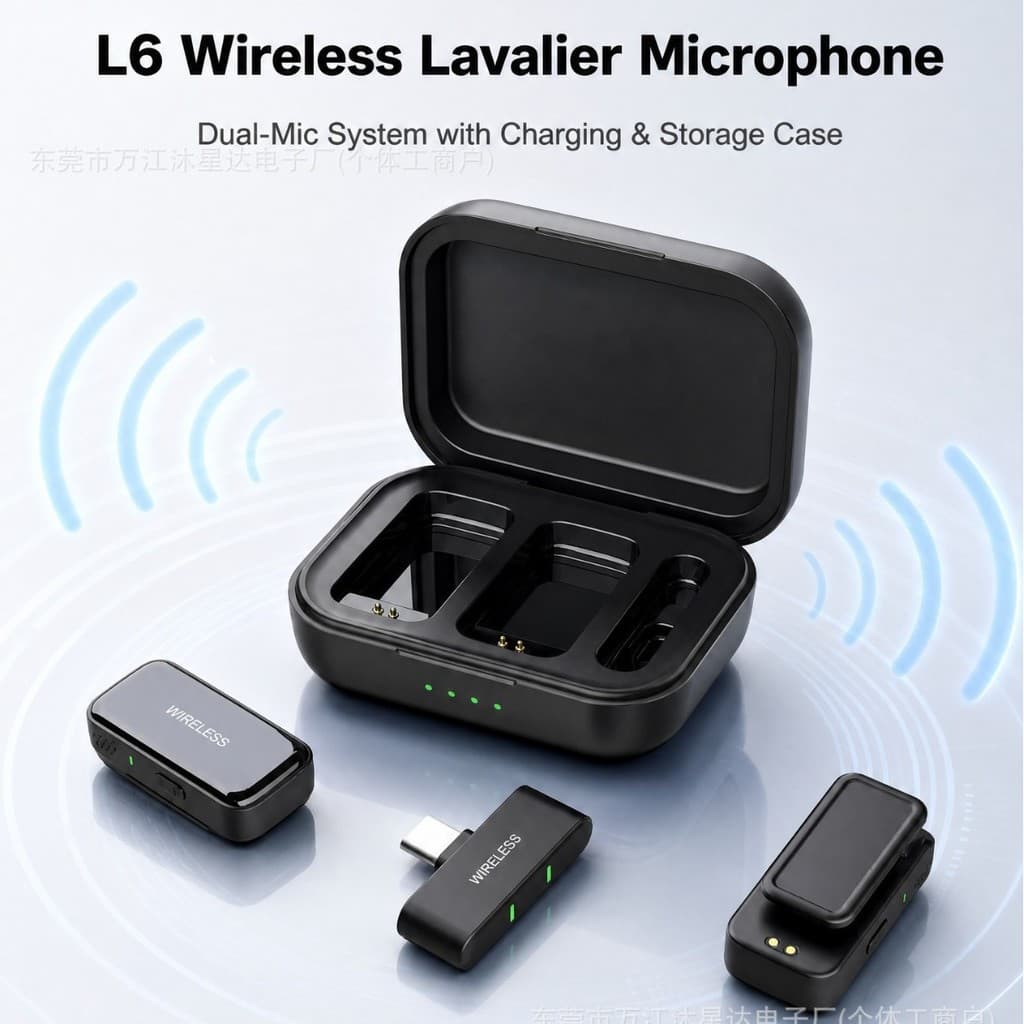 Novo microfone de lapela sem fio, L6 um para dois microfones de lapela com redução de ruído de rádio de gravação ao vivo