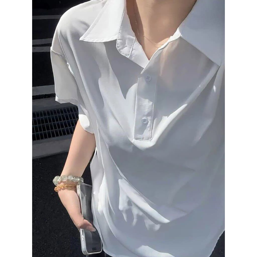 Camisa polo branca de seda gelo gola manga curta meninos legal americano meia manga camisa polo High-End de secagem rápi