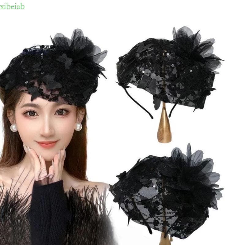 xibeiab Elegante Chapéu Fascinator Bandana Detalhes Flores Luxuoso Cabelo Para E G