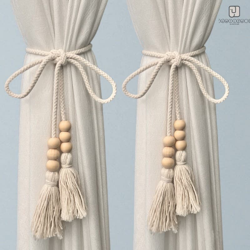 Tiebacks De Cortina Estilo Boêmio Ganchos De Contas De Madeira Com Borlas Adequados Para Sala De Estar E Quarto
