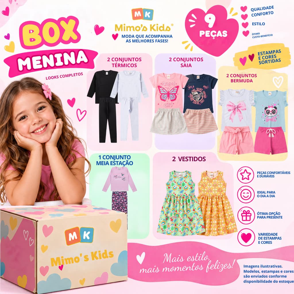 Caixa Box Menina Mimo’s Kids – 9 Peças Sortidas | Tam. 2 ao 14