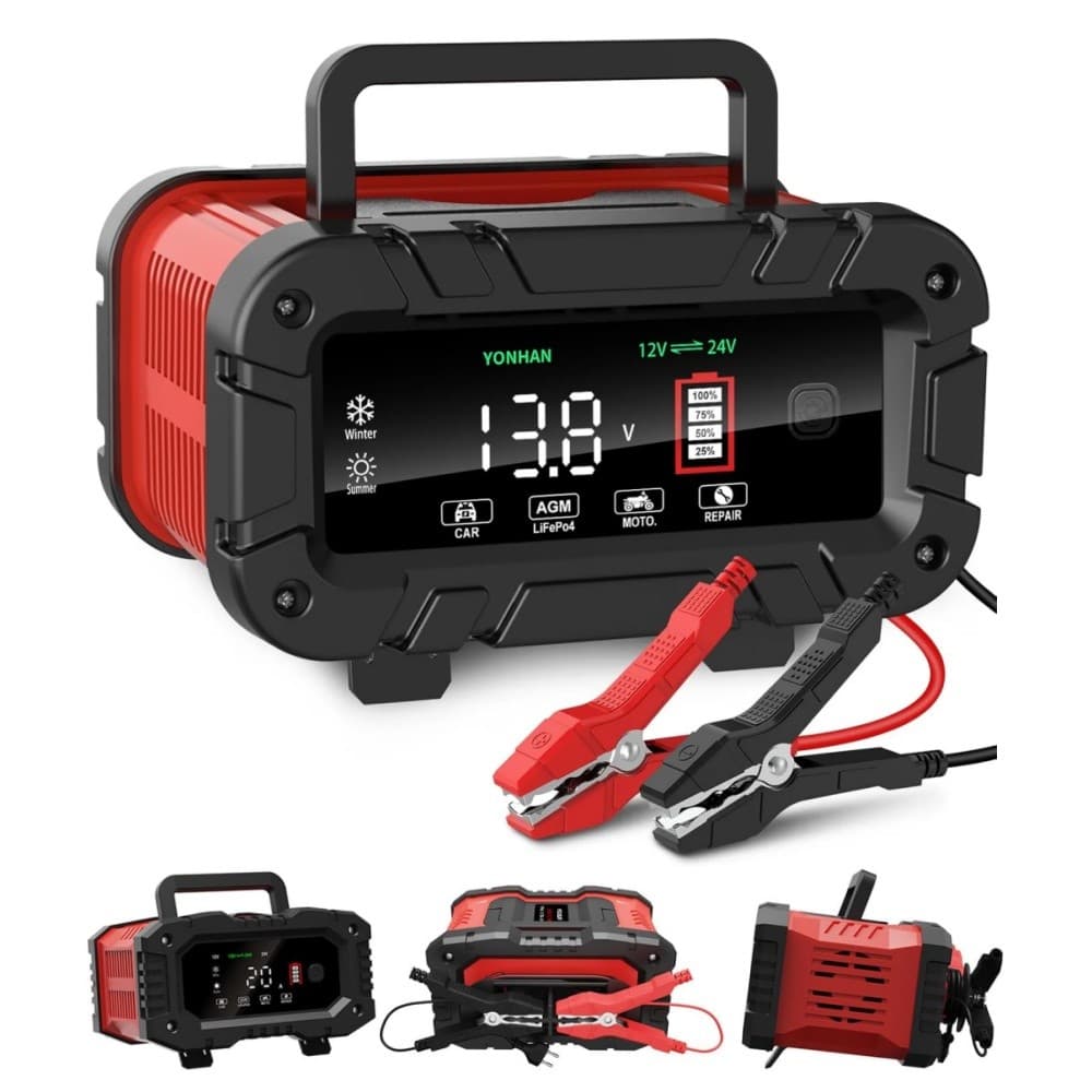 E-FAST Carregador de bateria 0-10A 12/24V Lifepo4 Carregador de bateria de carro inteligente automático de chumbo-ácido