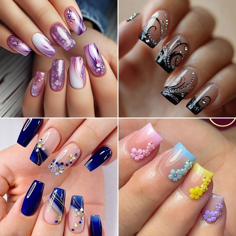 Design exclusivo estilo europeu americano remendo de unhas falsas usando prego Cross-Border diamante vestindo Manicure p