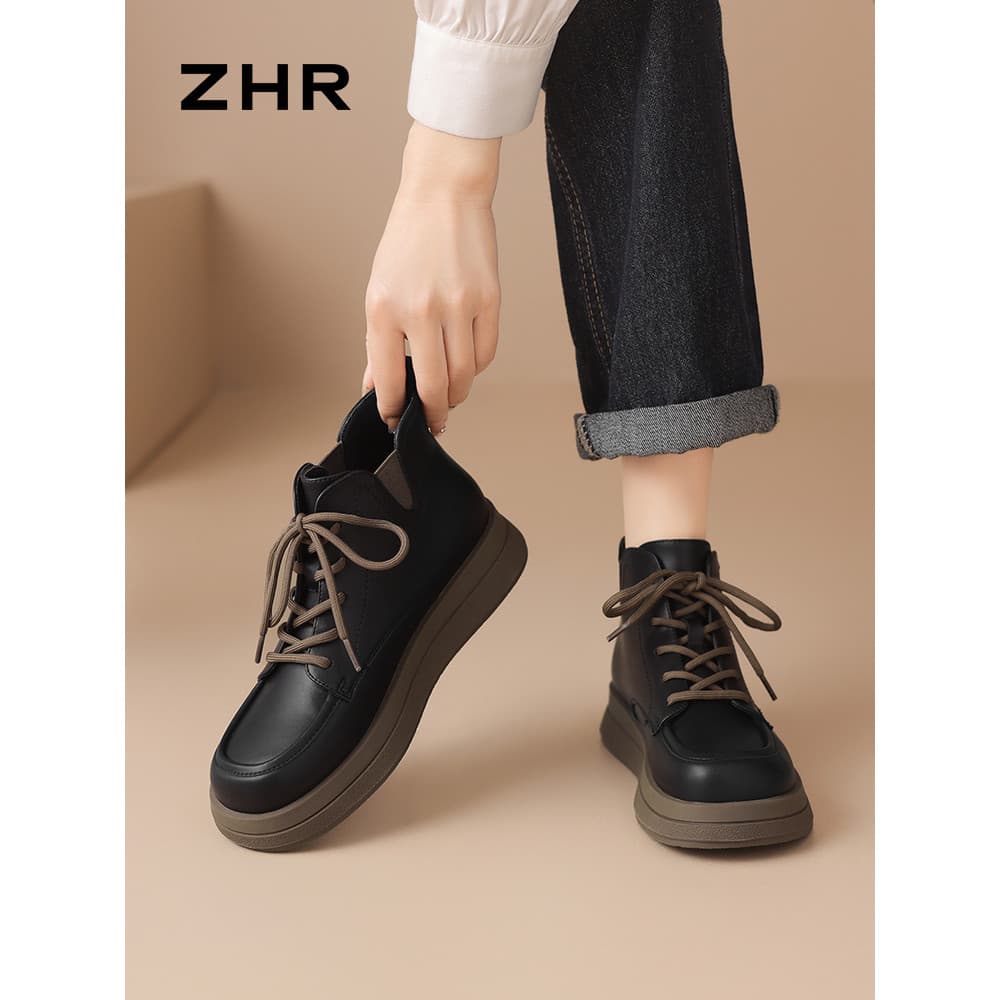 Botas Martin de sola grossa femininas 2026 outono novo estilo estilo britânico botas curtas pretas com cadarço botas de