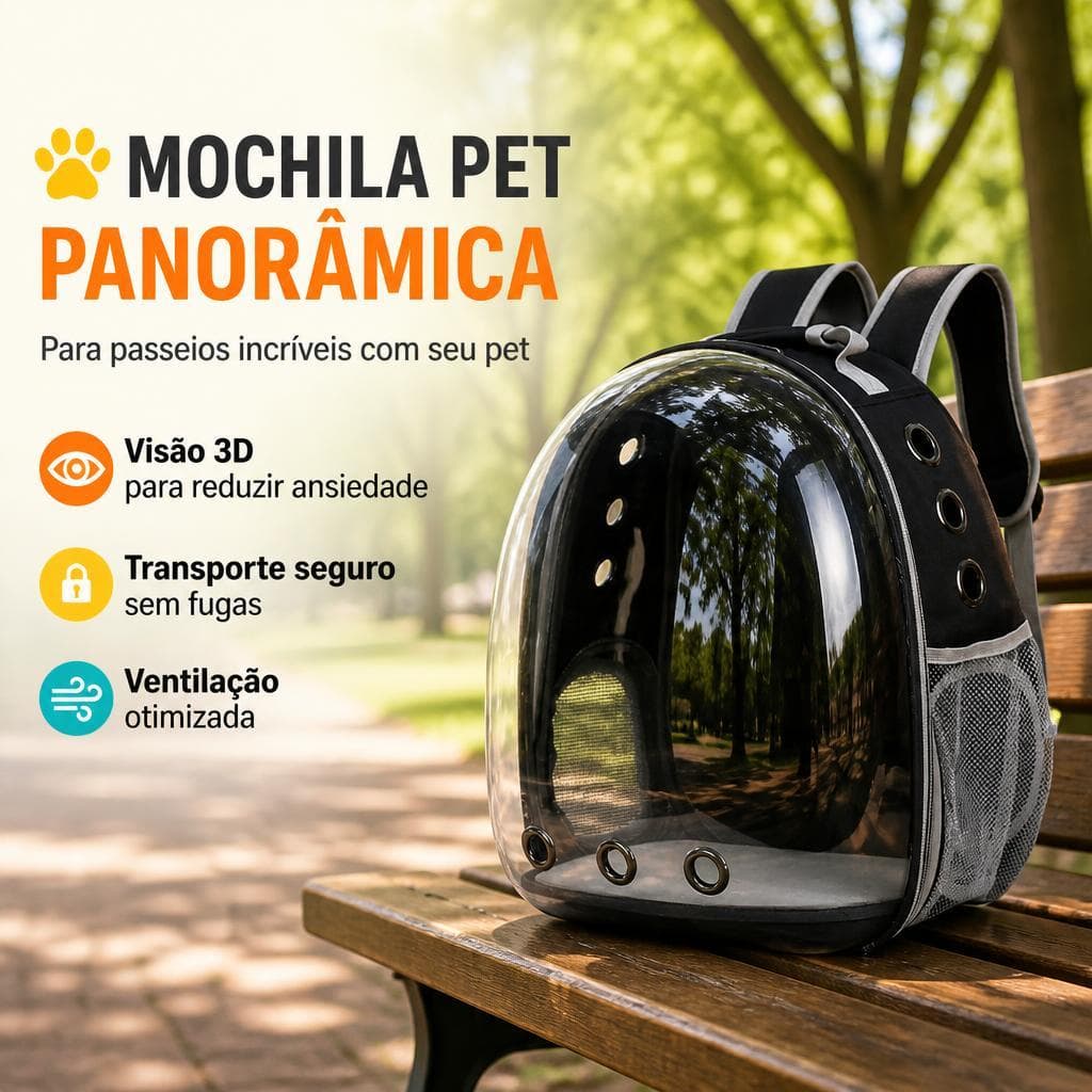 Mochila Pet Visão Panorâmica Acrílico Ventilação Transporte Seguro para Cães e Gatos Até 6 kg