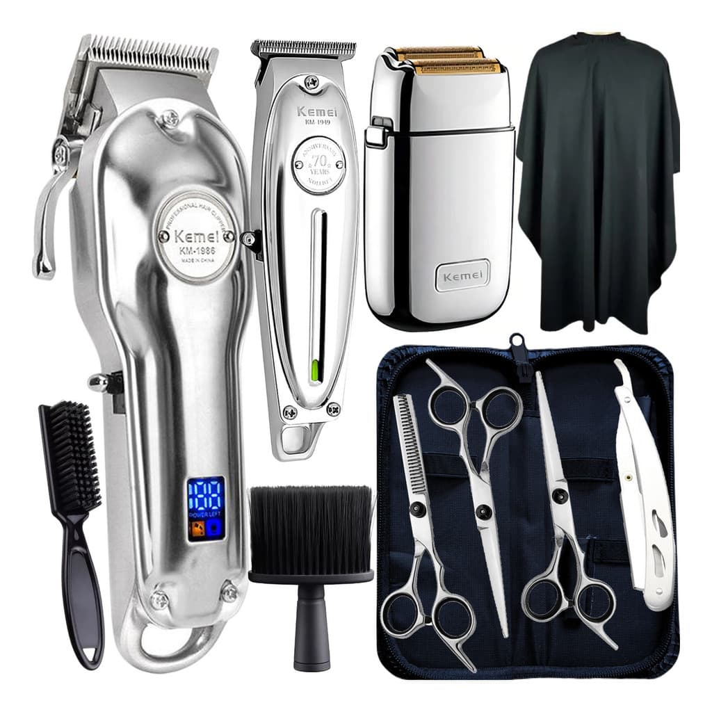 Maquina De Cortar Cabelo Acabamento Shaver Acessórios Kemei KM 1986 KM 1949 KM TX1 Prata