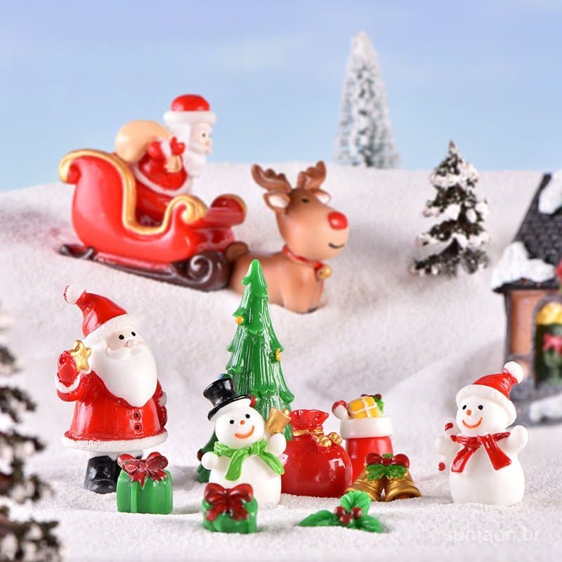 Decorações de Natal, Velho/Boneco de Neve/Meias de Natal/Mini Ornamentos de Resina em Estilo Sino, Decorações de Férias