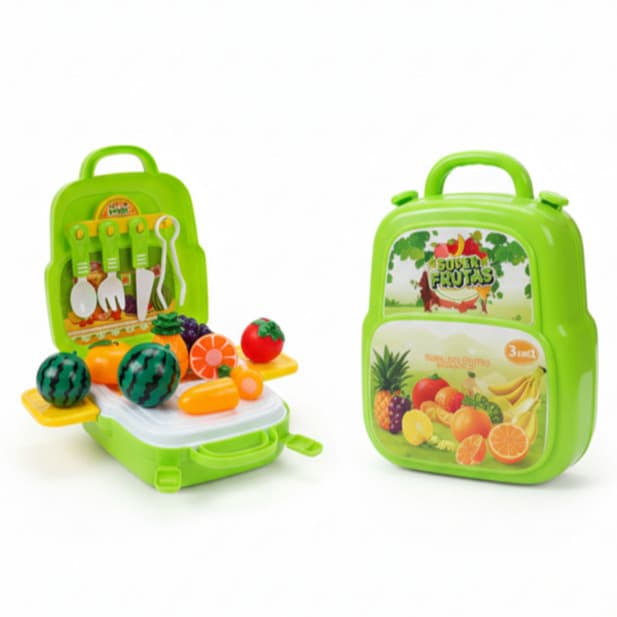 Kit Infantil de Frutas e Talheres 24 Peças Bancada 3 em 1 para Brincar e Aprender