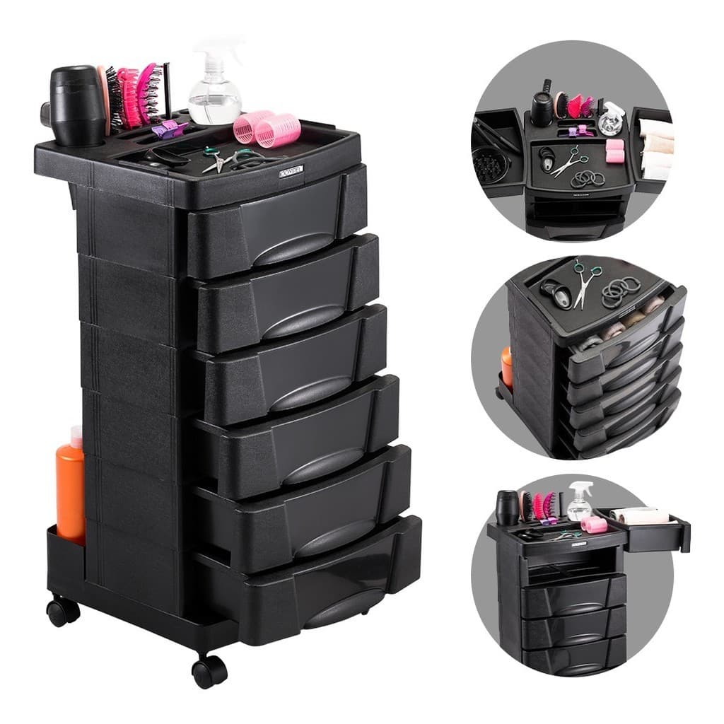 Carrinho Auxiliar Organizador Para Salão De Beleza 6 Gavetas Dompel Beauty Care Cor Preto