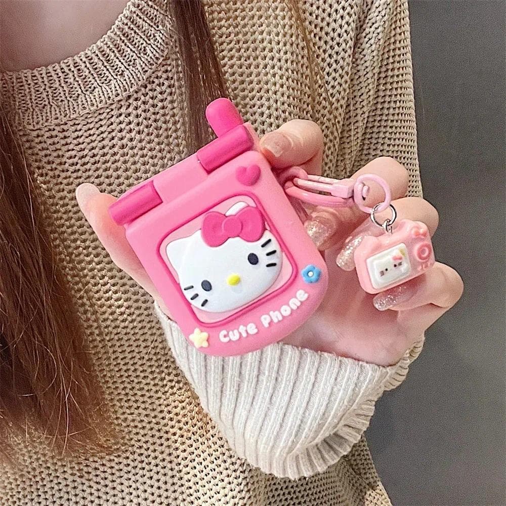 3D Bonito Hello Kitty Telefone Fone De Ouvido Caso Para Airpods 1 2 3 4 Pro 2 Sem Fio Bluetooth Capa Protetora Macia Com