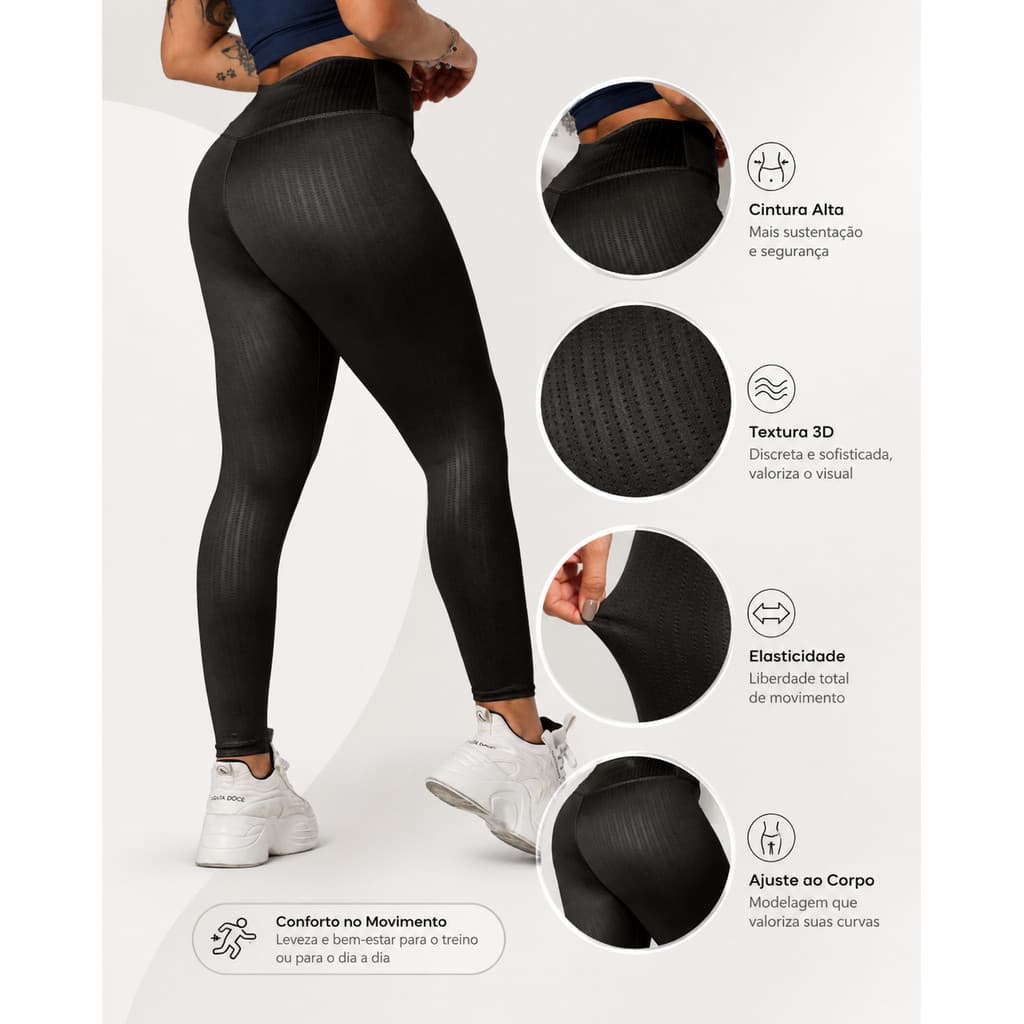 Calça Feminina Legging 3D Academia Estilosa Dia a Dia Poliéster