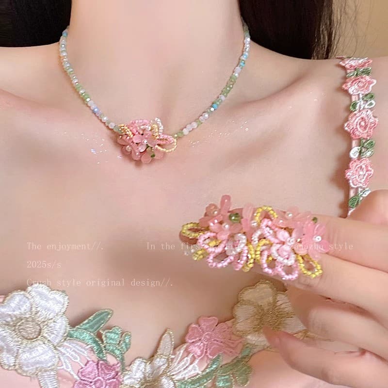 Dopamina Super fada frisado colar feminino início da primavera 2025 novo estilo colar acessórios begônia flor floresta d