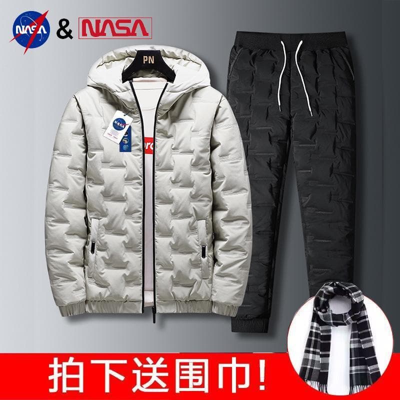 Nasa Co-Branded conjunto de duas peças masculino algodão acolchoado roupas inverno grosso acolchoado acolchoado roupas c