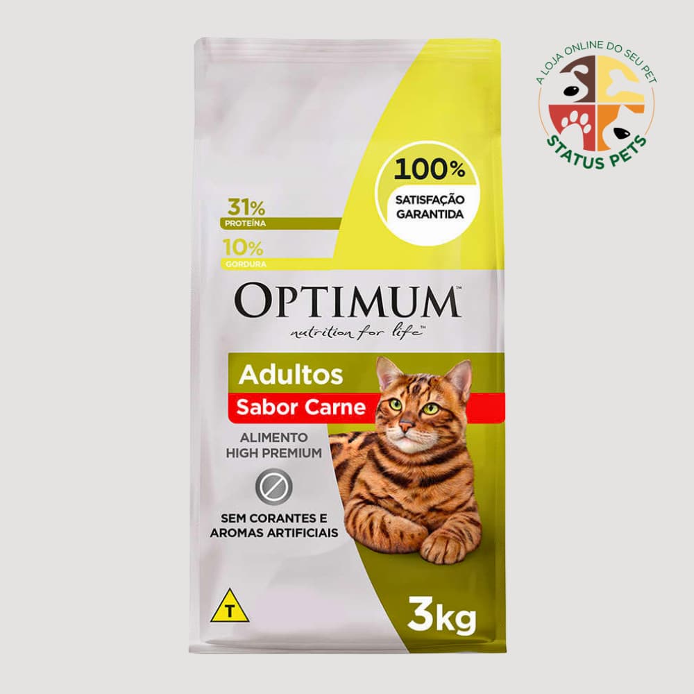 3Kg Ração Optimum para Gatos Adultos Carne