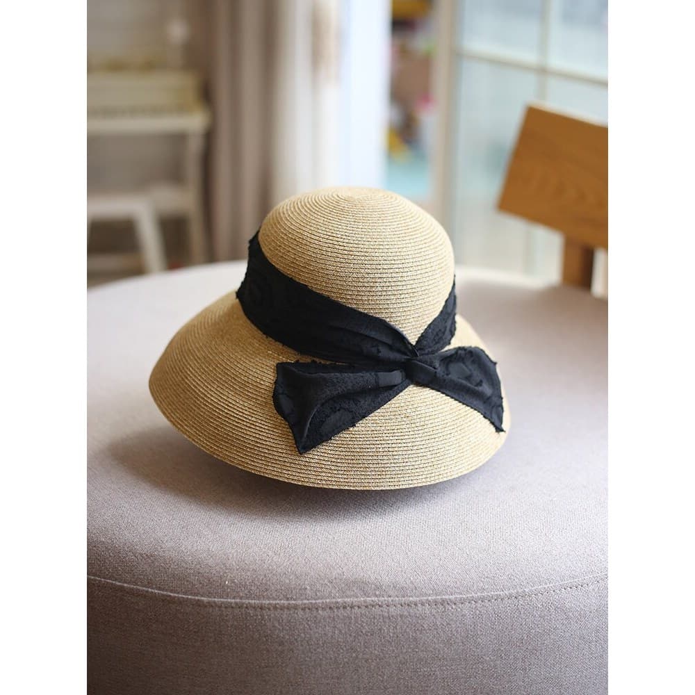 Verão Hepburn estilo arco abajur chapéu feminino protetor solar guarda-sol chapéu de palha elegante beira-mar férias pot