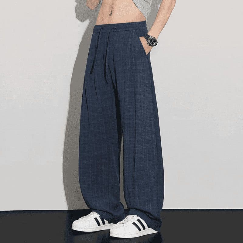 Calças casuais retrô masculinas calças listradas xadrez verão estilo dinheiro antigo calças masculinas na moda All-Match