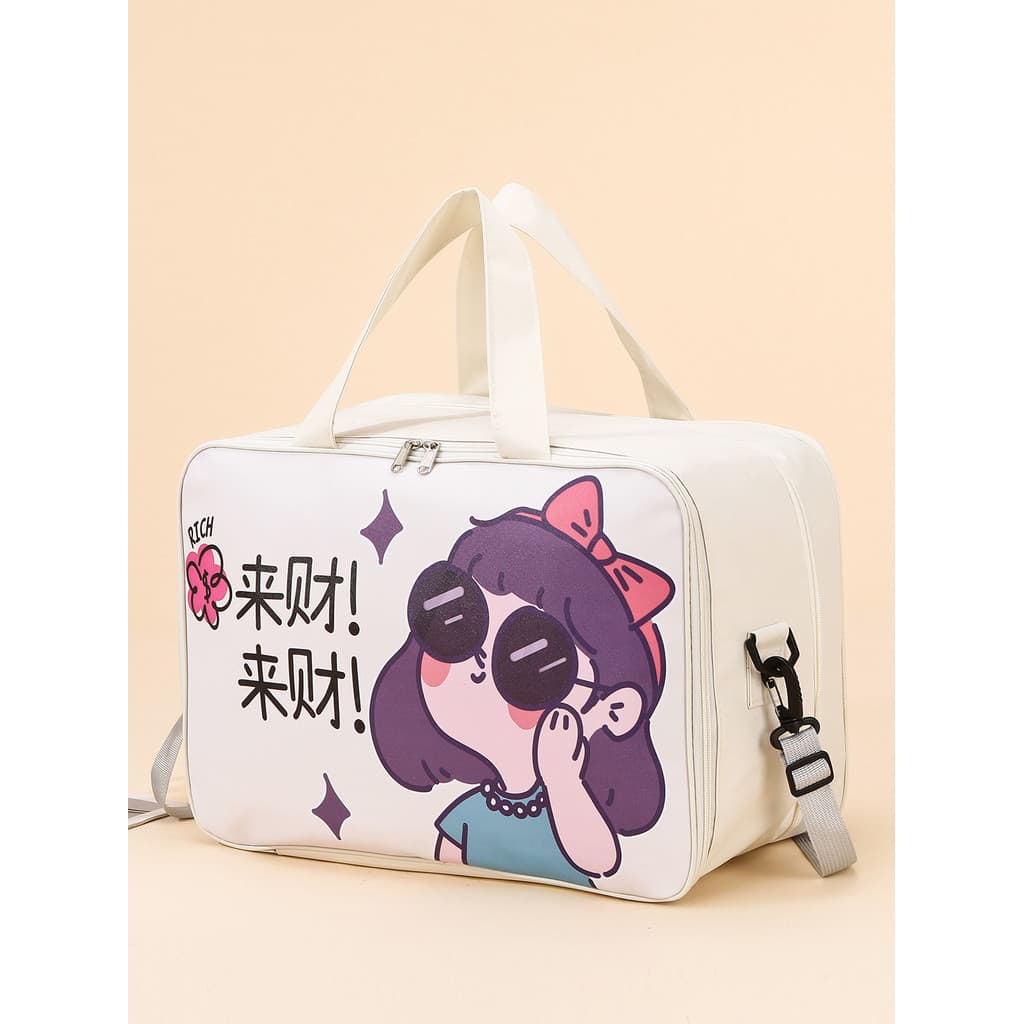 Bolsa de viagem curta de desenho animado, grande capacidade, leve, portátil, viagem de negócios, embarque, bagagem, mulh