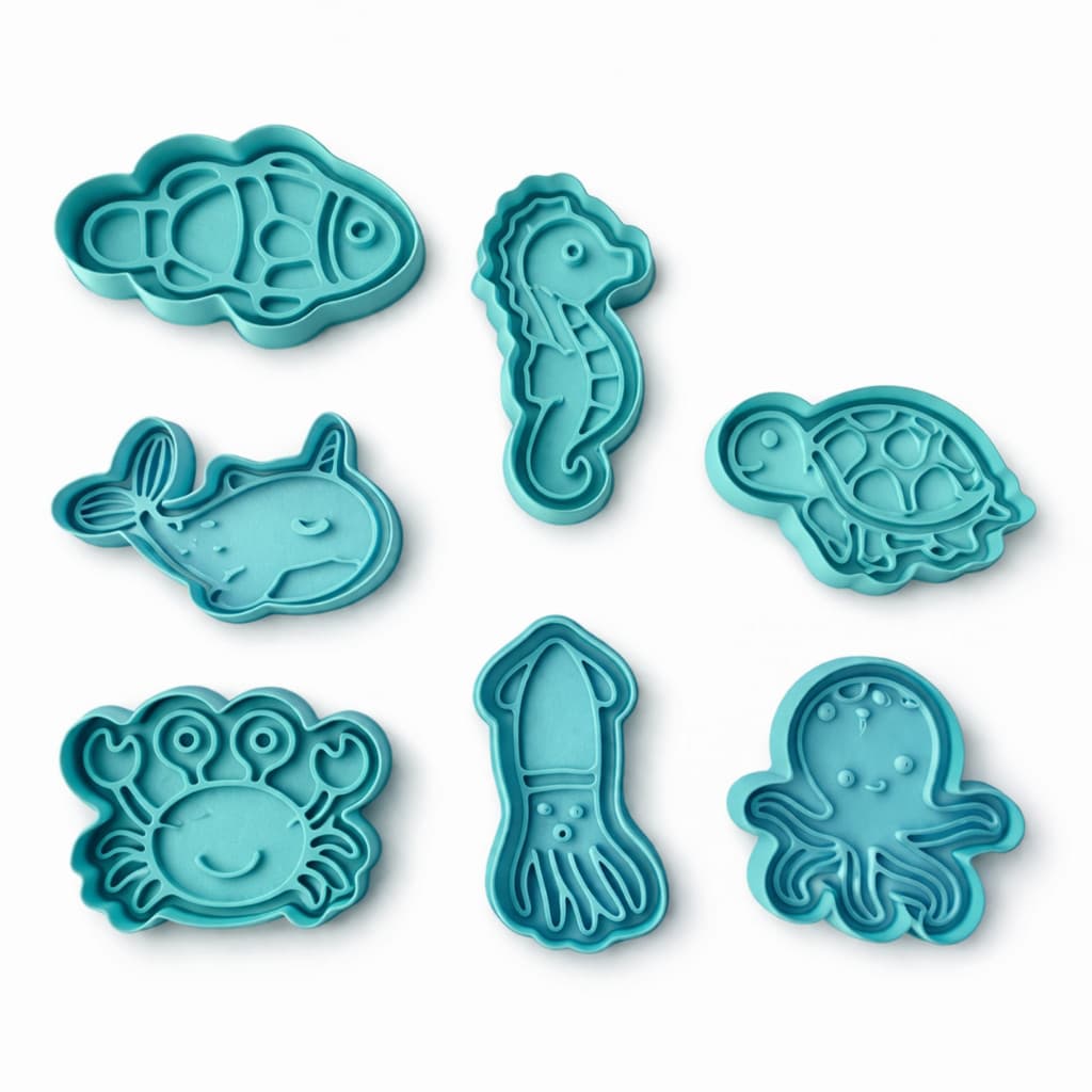 Kit 7 Cortador Molde de Biscoito Fundo do Mar Animais Marinhos Molde Carimbo