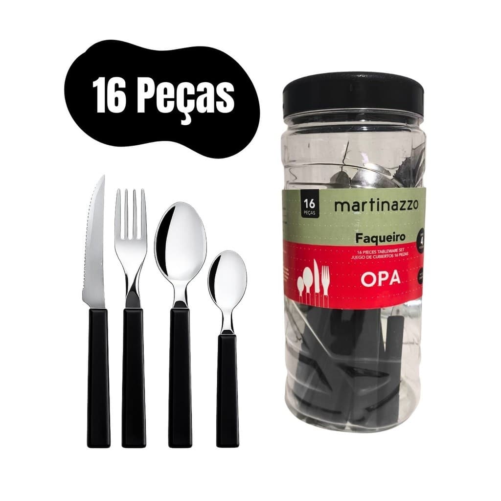 Faqueiro 16 Peças Martinazzo OPA Pote Talheres de Aço Inox