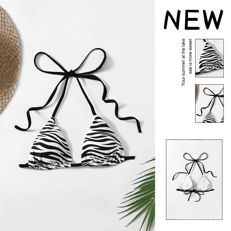 Novo biquíni feminino estampado com amarração, top de biquíni com decote halter, moda praia no atacado FGNZ